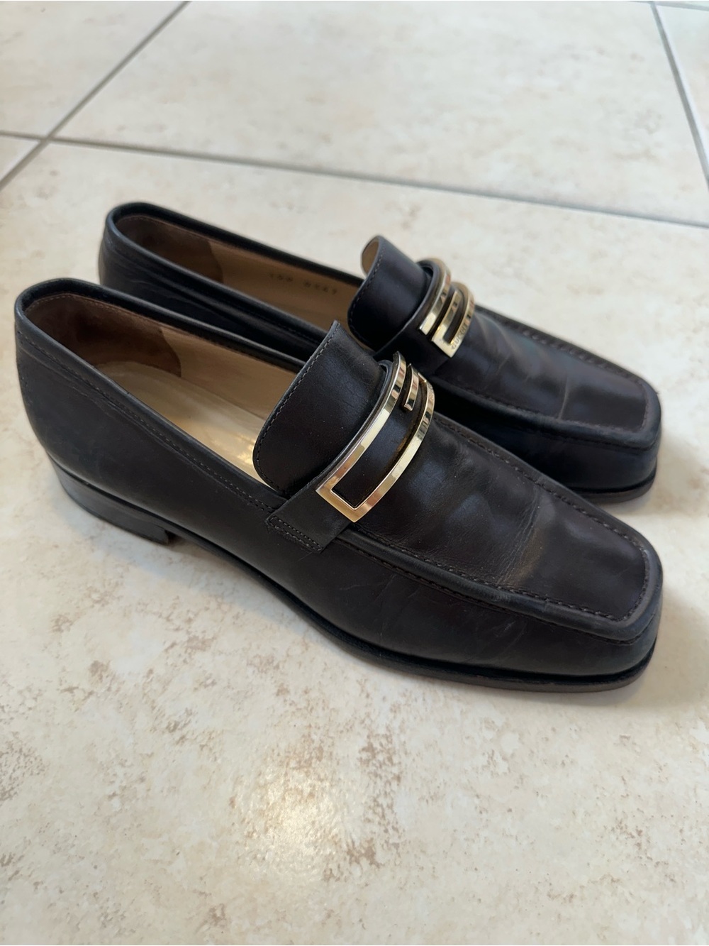 Gucci Brown Leather Loafers with Gold-Tone Horsebit